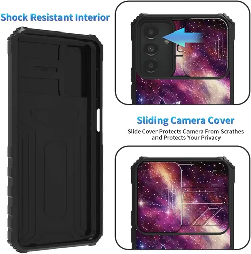 Miniatura 94 de Funda para Samsung Galaxy S22 Ultra 5G, Galaxy S22 Ultra con cubierta de cámara deslizante, funda resistente de doble capa con función atril Black