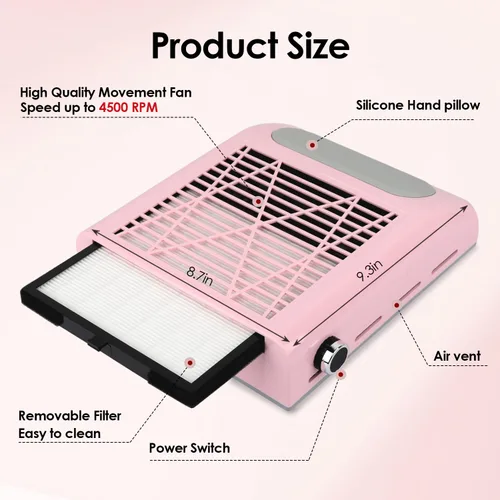 Miniatura 4 de CoFashion - Colector de polvo de uñas para uñas acrílicas, máquina de vacío, 80W, aspiradora eléctrica ajustable, filtro de uñas para manicura