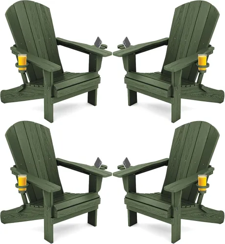 Miniatura 15 de SERWALL Silla Adirondack con portavasos – Juego de 2 sillas Adirondack compuestas para exteriores de polietileno de alta densidad para todo