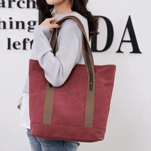 Miniatura 11 de Sunshinejing Bolsos de hombro de lona para mujer, estilo retro, casual, bolsa de trabajo, bolsos de mano