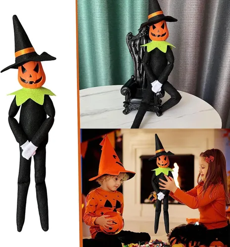 Miniatura 6 de DANONI Juguete de calabaza elfo de Halloween de 14 pulgadas, hecho a mano, relleno de calabaza de Halloween, elfo, adorno para vacaciones, mesa