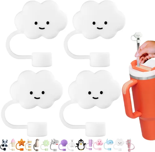 Miniatura 8 de LONPARRY Paquete de 4 Tapas de Silicona para Pajitas para Vaso Stanley, Se Adaptan a Pajitas de 0.4 Pulgadas, Tapas Reutilizables - 1 Ballena+1