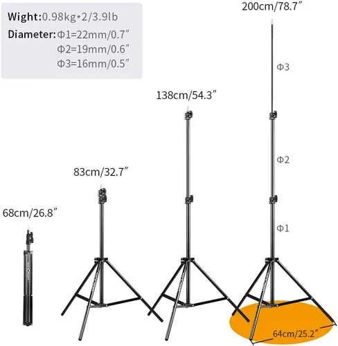 K&F CONCEPT Soportes de luz de aluminio para fotografía, soporte de trípode de iluminación ajustable de 78.8 pulgadas para reflectores, cajas de