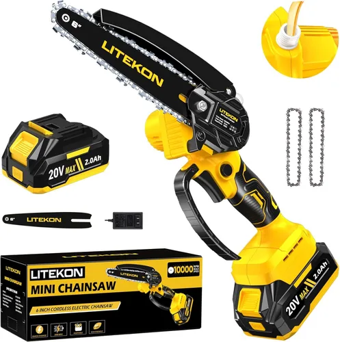 Miniatura 10 de Mini motosierra de alta potencia con motor de 1000 W, motosierra inalámbrica de 36 pies/S con sistema de aceite automático, motosierra eléctrica