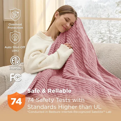 Miniatura 5 de Bedsure GentleSoft - Manta eléctrica individual – Manta térmica de franela suave acanalada, calefacción con 6 ajustes de tiempo (hasta 10 horas), 6