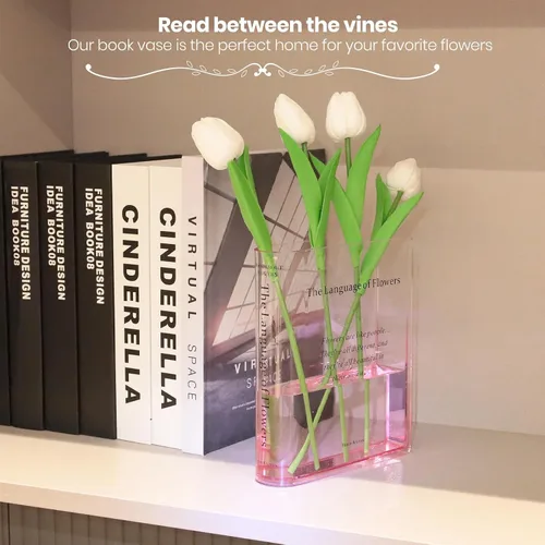 Miniatura 3 de Alpharan Florero de libro para decoración del hogar, florero acrílico transparente en forma de libro con sabor artístico y cultural para el hogar