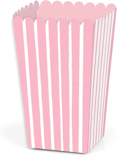 Big Dot of Happiness Pink Stripes - Cajas de palomitas de maíz simples para recuerdos de fiesta, juego de 12 Rosado