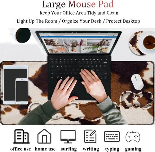 Miniatura 4 de Combo de alfombrilla de mouse 4 en 1, alfombrilla de mouse grande para juegos + soporte de muñeca para teclado + reposamuñecas de mouse + posavasos