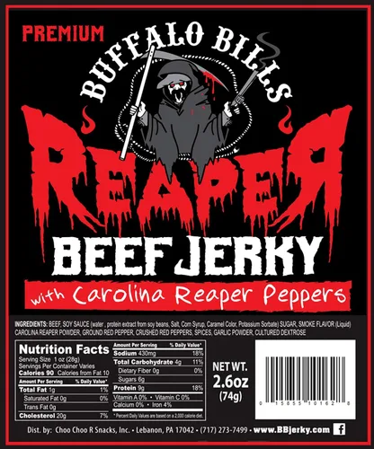 Miniatura 3 de Buffalo Bills 2.6oz Reaper Beef Jerky paquete de 3 (carne seca hecha con pimientos Carolina Reaper)