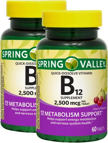 Vitamina B12 de 2500 mcg de disolución rápida, 60 tabletas, sabor a cereza, vitamina B 12 de alta potencia, suplemento diario de vitamina B12,