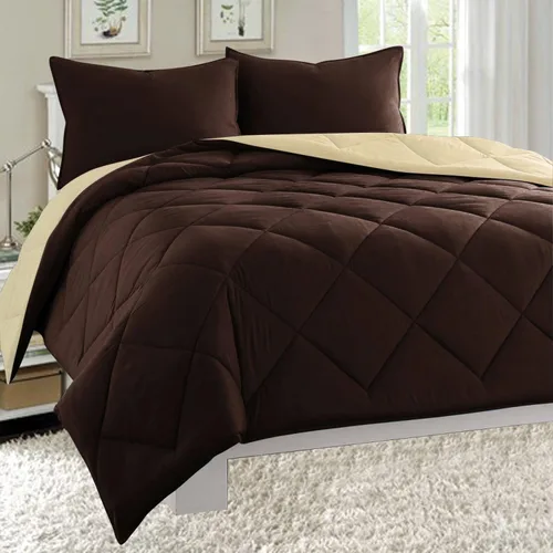 Miniatura 11 de Juego de edredón para todas las estaciones Elegant Comfort, reversible, alternativo al plumón, ligero, de 3 piezas, Microfibra, Naranja/ chocolate