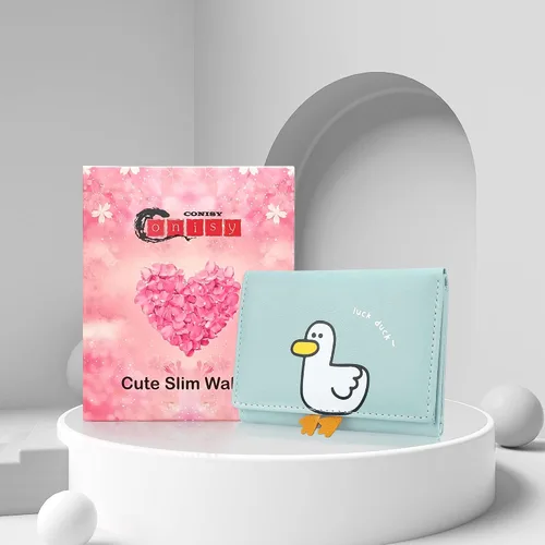 Miniatura 28 de CONISY Lindas carteras para mujer, de cuero con bloqueo RFID, pequeña cartera triple con ventana de identificación para niñas y mujeres