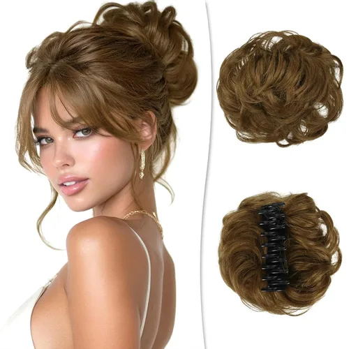 Miniatura 20 de RUWISS Pinza de Garra Moño Desordenado Postizo de Cabello Humano Real Moños Ondulados Rizados Chignon Extensiones de Moño Peinado Recogido