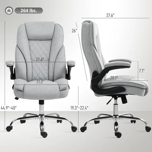 Miniatura 3 de HOMCOM Silla de oficina con respaldo alto, silla de escritorio ejecutiva con ruedas giratorias, reposabrazos abatible, altura ajustable, silla