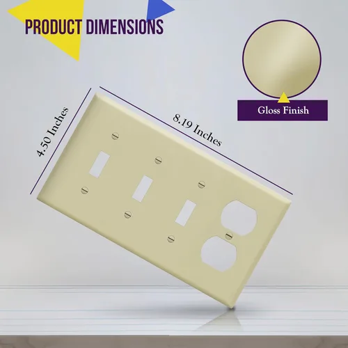 Miniatura 2 de ENERLITES Placa de pared combinada de triple palanca/salida de receptáculo dúplex individual, tamaño estándar, cubierta de interruptor de luz de 4