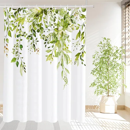 Miniatura 11 de Tititex Spun Sugar - Juego de cortinas de ducha de eucalipto azul claro, hojas de acuarela brillantes en la parte superior, decoración floral
