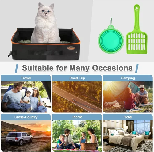 Miniatura 7 de Deblue Caja de Arena Portátil de Viaje para Gatos con Tapa, A Prueba de Fugas y A Prueba de Agua, Caja de Arena Ligera para Gatos para Carro, Viaje