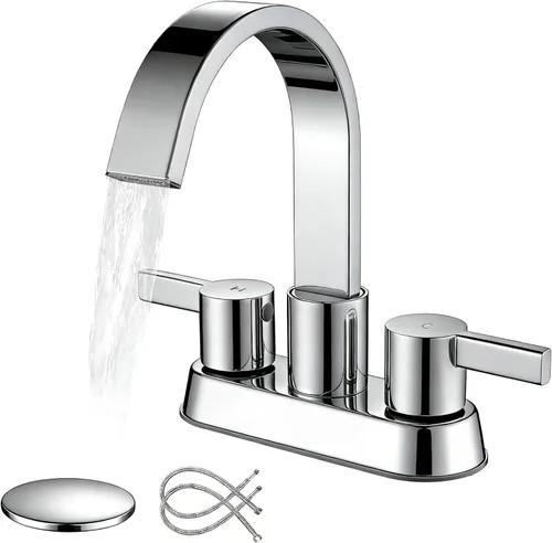 Miniatura 9 de SUS304 - Grifos de baño negro mate para fregadero de 3 agujeros, 4 pulgadas, grifo de cascada con drenaje emergente y 2 mangueras de suministro