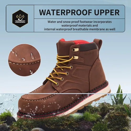 Miniatura 4 de MWORK Welted Blunt Botas de trabajo impermeables con punta de mocasín de 6 pulgadas, punta de compensación, a prueba de pinchazos, suela de cuña
