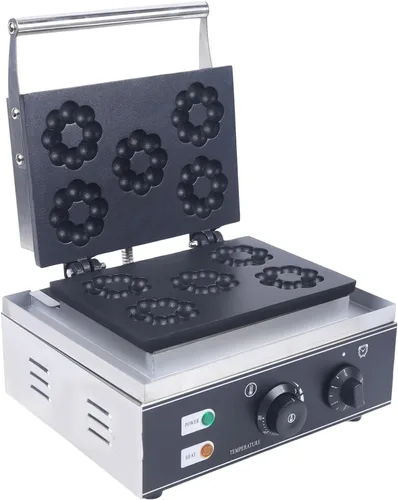 Máquina eléctrica para hacer donas de 1500 W, 5 piezas de acero inoxidable para hacer donas, máquina para panqueques, panadería, superficie 12 piezas