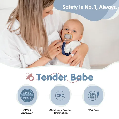 Miniatura 2 de TenderBabe Clip para chupete, paquete de 6 clips para chupete con adorable diseño de volantes, clips suaves y flexibles para bebé niña y niño Azul