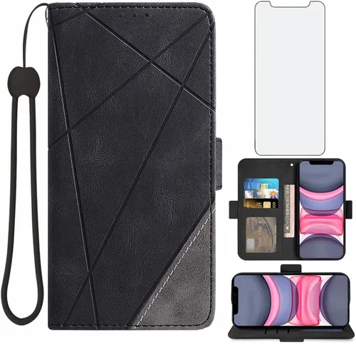 Asuwish Compatible con iPhone 11 Pro 5.8 Funda tipo cartera y protector de pantalla de vidrio templado, soporte de piel con tapa para tarjetas,