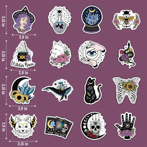 Miniatura 4 de MiStar 64 unidades de calcomanías de brujería, calcomanías estéticas para Kindle, botellas de agua, portátil, cuaderno, calcomanías impermeables
