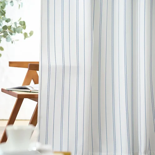 Miniatura 8 de jinchan - Cortinas blancas con rayas grises de 63 pulgadas de largo para sala o dormitorio, tratamiento para ventanas con aspecto moderno de lino