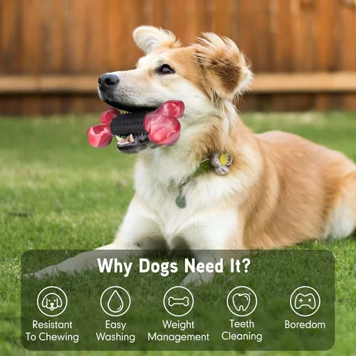 Miniatura 9 de Juguetes resistentes para perros masticadores agresivos de raza grande, hueso para masticar con sabor a tocino, juguete masticable de nailon y goma