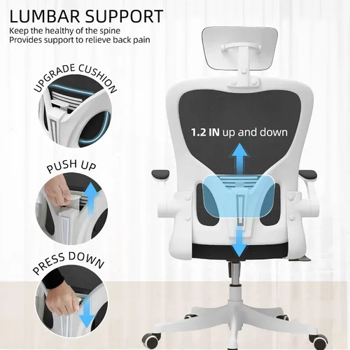 Miniatura 6 de Monhey Silla de oficina, silla de oficina ergonómica con soporte lumbar, reposacabezas 3D y brazos abatibles, sillas de escritorio para oficina