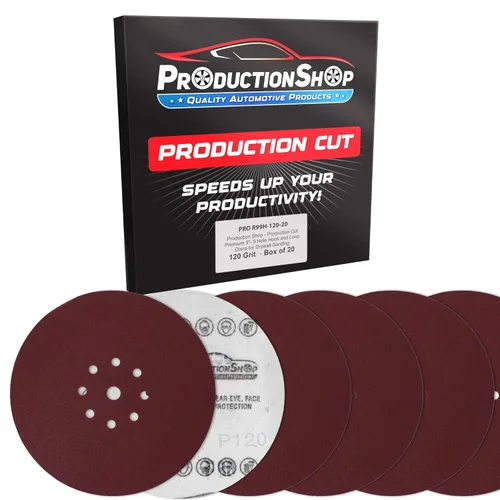 Miniatura 8 de ProductionShop Discos de lijado de grano 60 con patrón rojo de 9 agujeros de 9 pulgadas, caja de 20 – Papel de lija sin polvo con respaldo de gancho