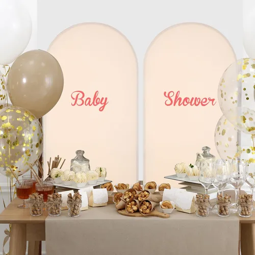 Miniatura 5 de Peryiter 4 fundas de telón de fondo de arco de elastano, beige, para decoración de cumpleaños de boda, 7.2 pies, 6 pies, 5 pies, 4 pies incluidos