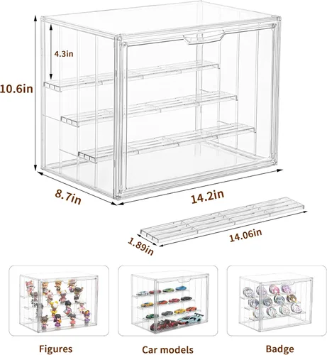 Miniatura 5 de Vitrina para coleccionables, vitrina de acrílico ajustable de 4 capas con puerta magnética, caja de exhibición apilable transparente para figuras, 1