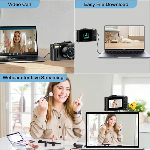 Miniatura 7 de Cámara digital 5K para fotografía, cámara de vlogging WiFi de 75MP para YouTube con pantalla abatible de 180° de 3 pulgadas, cámara de video