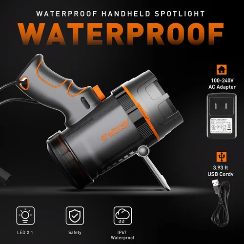 Miniatura 5 de GOODSMANN Foco recargable LED Spot Light Linterna de 2000 lúmenes Impermeable Luces de mano Proyector portátil recargable con silbato de emergencia