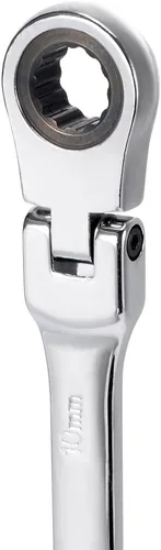 Miniatura 4 de uxcell Llave combinada métrica de trinquete de cabeza flexible de 0.394 in con extremo abierto, acabado cromado pulido, Cr-V