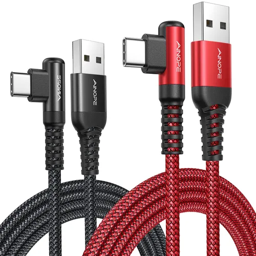Miniatura 20 de AINOPE Cable USB a USB C [2 unidades, 6.6 pies] 3.1A tipo C cargador de carga rápida, cable USB C en ángulo recto para iPhone 17 Carplay, Galaxy Gris