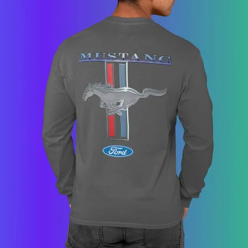 Miniatura 3 de Ford Mustang Pony Racing Stripe 5.0 Muscle Shelby - Camiseta de manga larga con estampado frontal y espalda