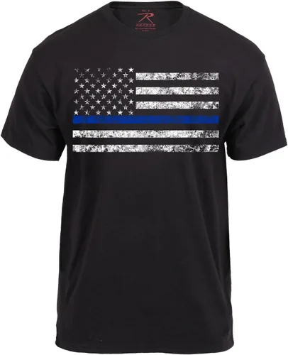 Miniatura 4 de Rothco Camiseta azul fina para hombre con la bandera de Estados Unidos TBL Support Police Officers Shirt