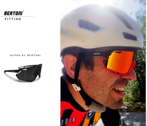 Miniatura 6 de Bertoni Gafas de sol deportivas para ciclismo MTB Running para hombres y mujeres en TR90 lente ancha antivaho mod. ALPHA NUEVO Negro brillante/verde