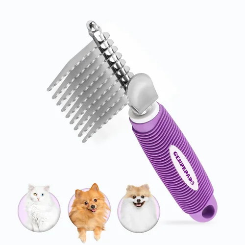 GENPEPADO Peine Rastrillo Desmateador de Subpelo para Perros y Gatos con Cuchillas Largas de Seguridad de Acero Inoxidable de 2.5 Pulgadas para