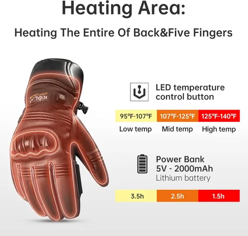 Miniatura 2 de Guantes térmicos para hombres y mujeres, guantes de esquí con batería de litio recargables de 2000 mAh, calentadores de manos con aislamiento
