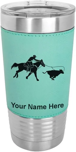 Miniatura 20 de LaserGram Vaso aislado al vacío de 20 onzas, con grabado personalizado incluido (cuero sintético, estilo béisbol)