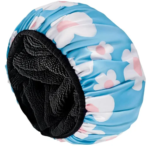 Miniatura 15 de Aquior Gorro de ducha con forro de rizo para mujer, reutilizable, triple capa impermeable, extra grande para mujeres de pelo largo (negro)