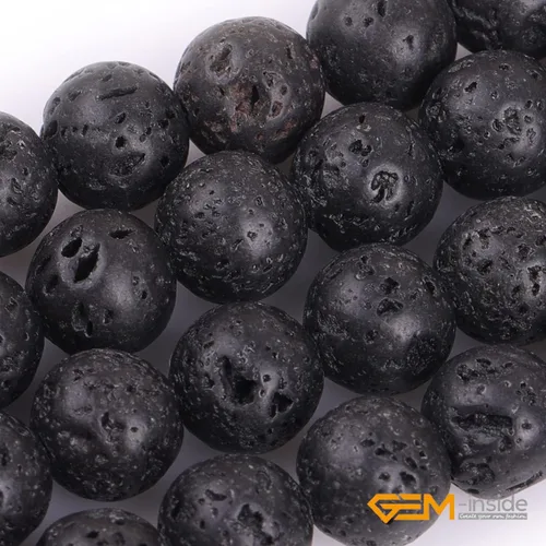 Miniatura 4 de GEM-Inside Cuentas sueltas de piedra natural de lava negra de 8 mm, redondas, piedra de energía para hacer joyas 15' Negro