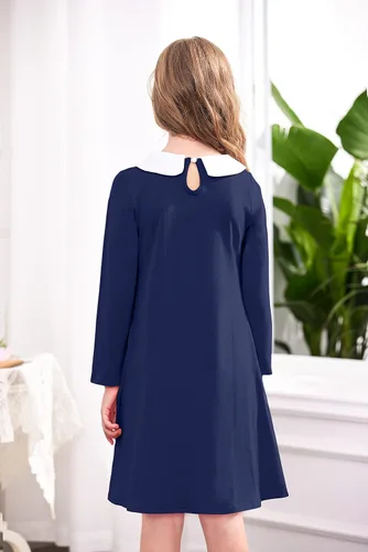 Miniatura 5 de Arshiner Vestido vintage de manga larga con cuello Peter Pan para niñas de 4 a 13 años