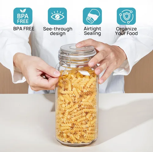 Miniatura 7 de Vtopmart Tarros de vidrio para almacenamiento de alimentos de 78 onzas con tapas de abrazadera herméticas, paquete de 3 recipientes grandes