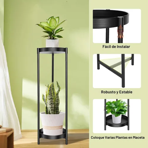 Miniatura 3 de Soporte para Plantas de Interior y Exterior CEFZUM, Soporte de 2 Niveles de 24" de Altura en Negro para Macetas de Flores, Estante de Metal