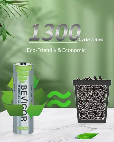 Miniatura 2 de BEVIGOR Baterías AA recargables, paquete de 12 baterías de 1000 mAh 1.2 V NiMH 1300 veces de alta capacidad doble A para luz de camino, luz