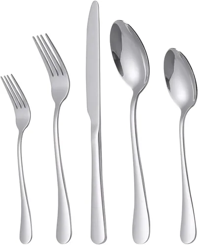 Juego de cubiertos de 20 piezas con cuchillos para carne para 4, juego de cubiertos de acero inoxidable, tenedores y cucharas, juego de utensilios